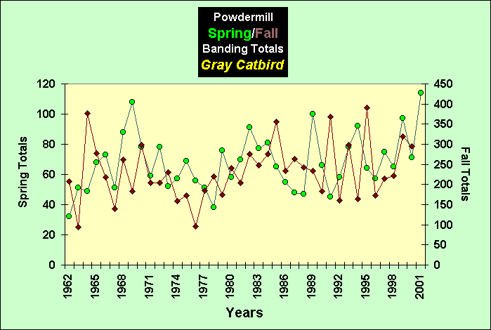 ChartObject PowdermillSpring/Fall Banding Totals Gray Catbird