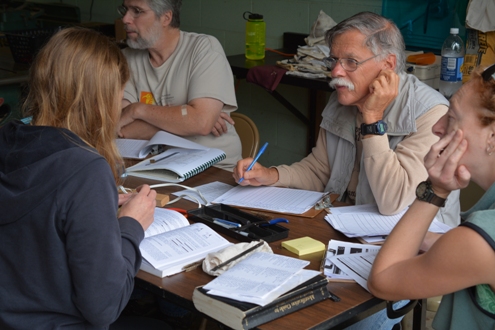 Four participants around a table at the workshop