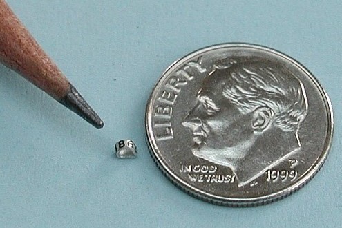a hummingbird band pictured next to a dime to show its small size